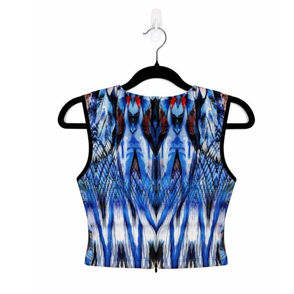 Johanne Beck Abstract Feather Print Sleeveless Cropped Vest XS NWT Made USA - Picture 3 of 8